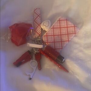 Red and White Keychain Set